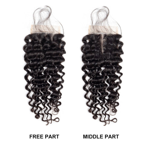 VSHOW HAIR Premium 9A Mongolian Human Virgin Hair Deep Wave 4 Bundles with Pre Plucked Closure Deal Natural Black