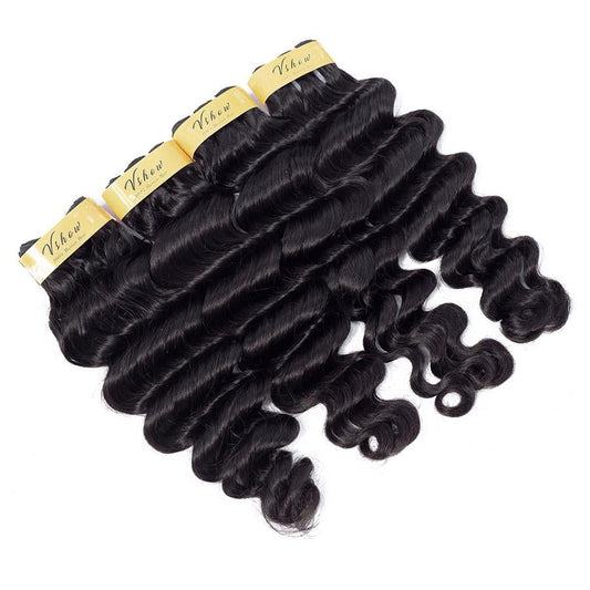 VSHOW HAIR Premium 9A Peruvian Human Virgin Hair Loose Deep Wave Natural Black 4 Bundles Deal