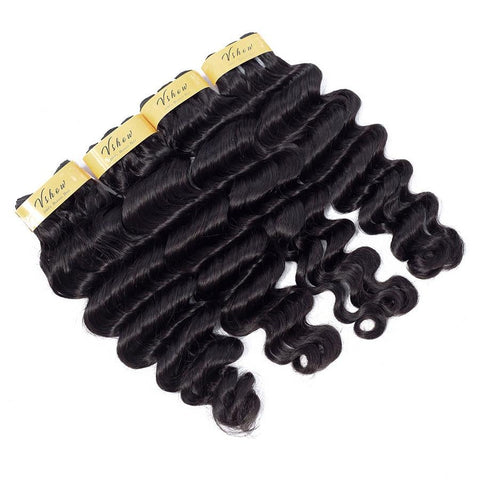 VSHOW HAIR Premium 9A Malaysian Human Virgin Hair Loose Deep Wave Natural Black 4 Bundles Deal