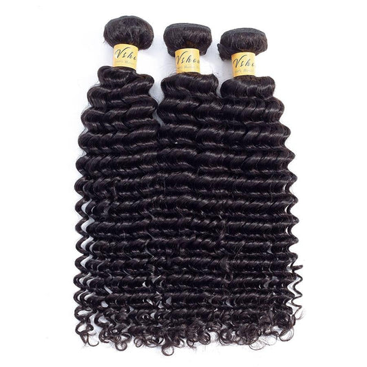 VSHOW HAIR Premium 9A Indian Human Virgin Hair Deep Wave Natural Black 3 Bundles Deal