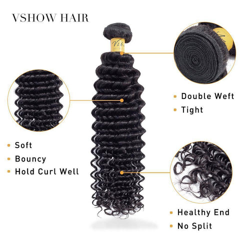 VSHOW HAIR Premium 9A Brazilian Virgin Human Hair Deep Wave 3 or 4 Bundles with Closure Popular Sizes