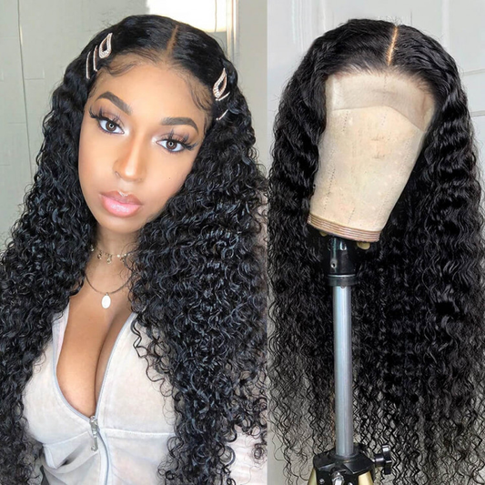 VSHOW HAIR Premium Deep Wave Human Hair 5x5 Lace Closure Wigs Natural Black