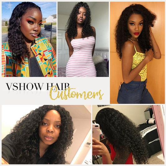 VSHOW HAIR Virgin Hair Full Lace Wigs Deep Wave Human Hair Full Lace Wigs Natural Black