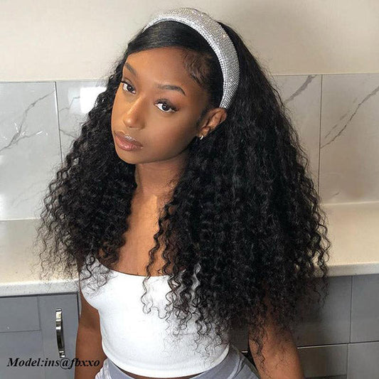 VSHOW Full Wigs Deep Wave Hair Headband Wigs 180% Density Glueless None Lace Wig