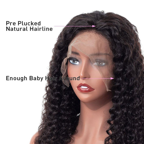 VSHOW Virgin Hair Wigs Deep Wave Human Hair Full Lace Wigs Natural Black