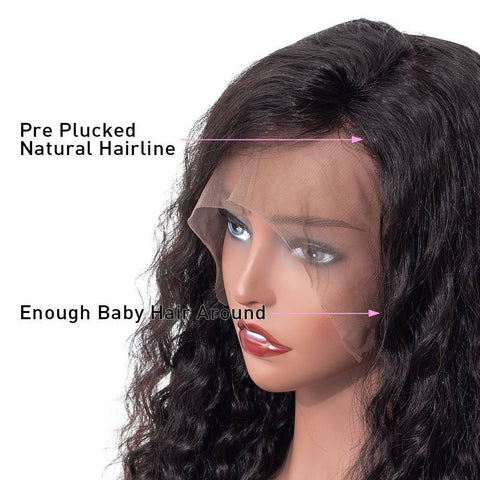 VSHOW Water Wave Human Hair Full Lace Wigs Natural Black