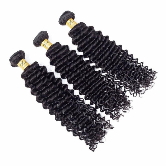 VSHOW HAIR Premium 9A Mongolian Human Virgin Hair Deep Wave Natural Black 3 Bundles Deal