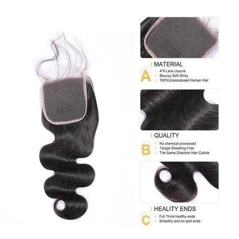 VSHOW HAIR Premium 9A Mongolian Human Virgin Hair Body Wave 3 Bundles with Pre Plucked Closure Deal Natural Black