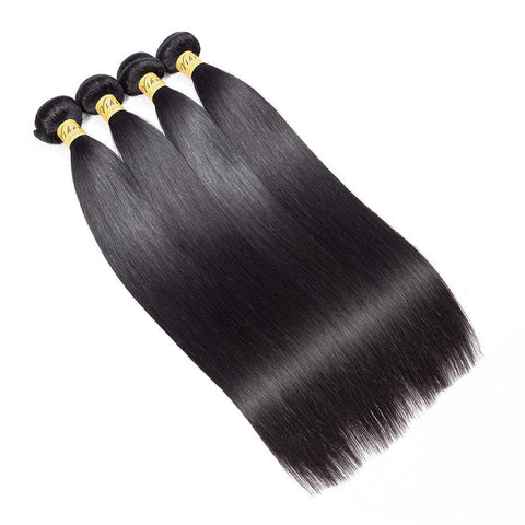 VSHOW HAIR Premium 9A Mongolian Human Virgin Hair Straight 4 Bundles with Pre Plucked Closure Deal Natural Black