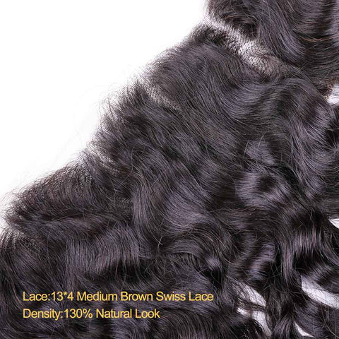 VSHOW HAIR Premium 9A Peruvian Human Virgin Hair Natural Wave 3 Bundles with Pre Plucked 13x4 Frontal Natural Black