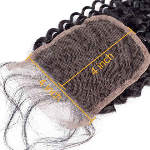 VSHOW HAIR Premium 9A Indian Human Virgin Hair Kinky Curly 4 Bundles with Pre Plucked Closure Deal Natural Black