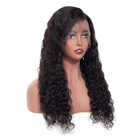 VSHOW HAIR Premium 9A Water Wave Human Hair Lace Front Wigs Natural Black