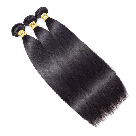 VSHOW HAIR Premium 9A Peruvian Human Virgin Hair Straight 3 Bundles with Pre Plucked Closure Deal Natural Black