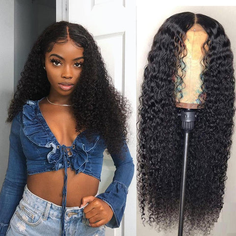 VSHOW HAIR Premium 9A Transparent Lace Front Wigs Kinky Curly Human Hair Natural Black