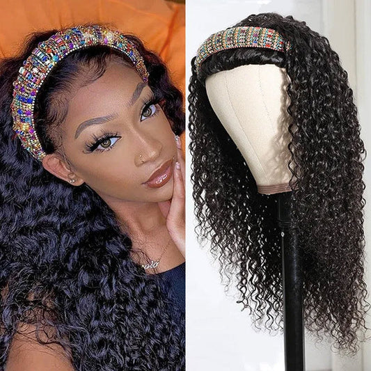 VSHOW 180% Density Glueless Kinky Curly Headband Wig Thick Throw & Go Human Hair Wigs