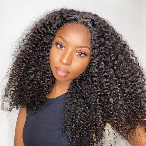 VSHOW 4x4 Kinky Curly Lace Closure Wig 100% Human Hair Small Curly Closure Wig