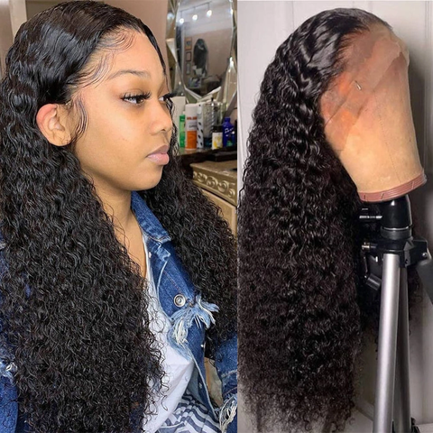 VSHOW Transparent Lace Wig Kinky Curly Lace Front Human Hair Wig Pre Plucked With Baby Hair Curly Lace Wig 13x4
