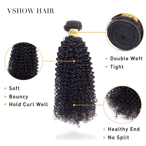 VSHOW HAIR Premium 9A Peruvian Human Virgin Hair Kinky Curly Natural Black 4 Bundles Deal