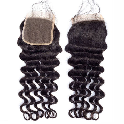 VSHOW HAIR Premium 9A Brazilian Human Virgin Hair Loose Deep Wave 3 Bundles with Pre Plucked Closure Deal Natural Black