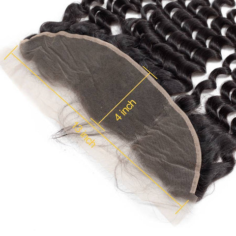 VSHOW HAIR Premium 9A Peruvian Human Virgin Hair Loose Deep Wave 3 Bundles with Pre Plucked 13x4 Frontal Natural Black