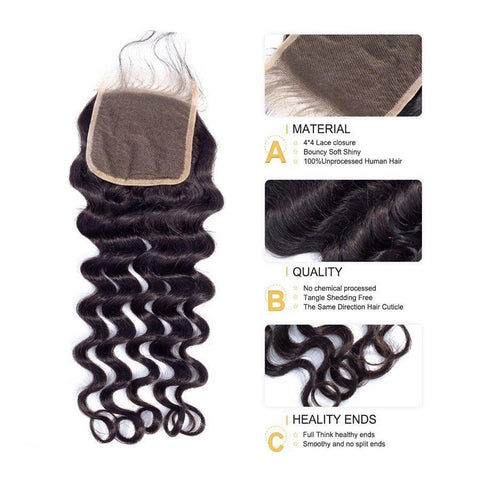 VSHOW HAIR Premium 9A Mongolian Human Virgin Hair Loose Deep Wave 3 Bundles with Pre Plucked Closure Deal Natural Black