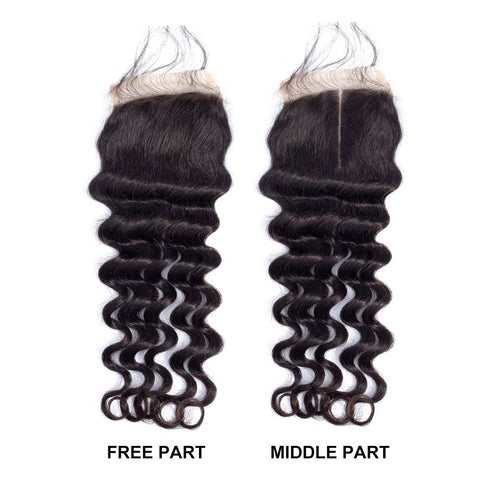 VSHOW HAIR Premium 9A Indian Human Virgin Hair Loose Deep Wave 4 Bundles with Pre Plucked Closure Deal Natural Black