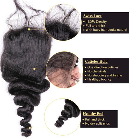 VSHOW HAIR 100% Virgin Human Hair Loose Wave 4x4 6x6 Lace Closure Natural Black