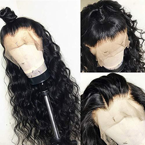VSHOW Transparent Lace Front Wigs Indian Loose Deep Wave Human Hair Natural Black