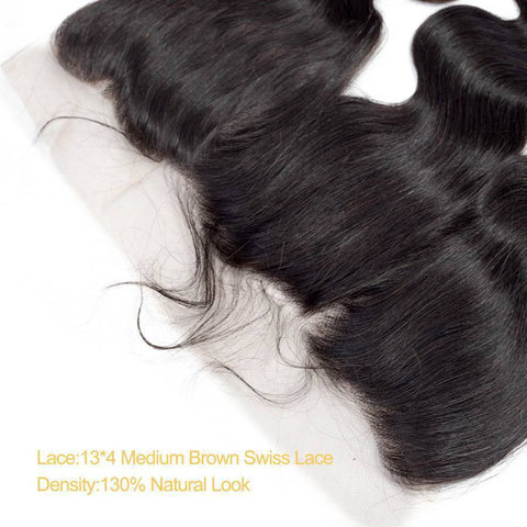 VSHOW HAIR Premium 9A Peruvian Human Virgin Hair Body Wave 3 Bundles with Pre Plucked 13x4 Frontal Natural Black