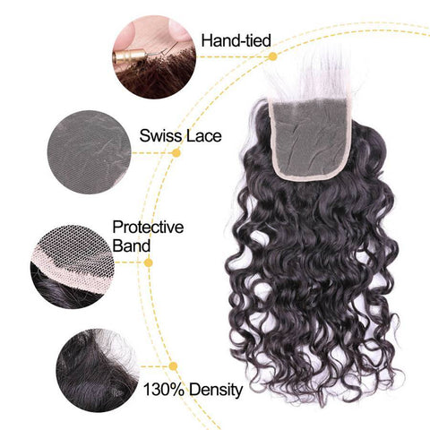 VSHOW HAIR 100% Virgin Human Hair Natural Wave 4x4 6x6 Lace Closure Natural Black