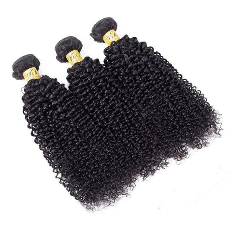 VSHOW HAIR Premium 9A Brazilian Human Virgin Hair Kinky Curly 3 Bundles with Pre Plucked 13x4 Frontal Natural Black