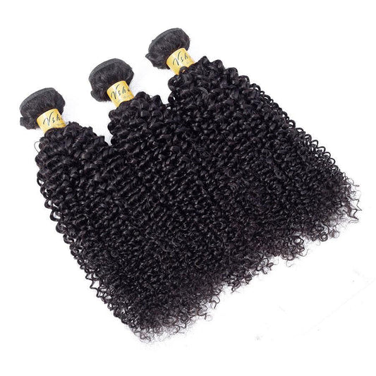 VSHOW HAIR Premium 9A Indian Human Virgin Hair Kinky Curly 3 Bundles with Pre Plucked 13x4 Frontal Natural Black