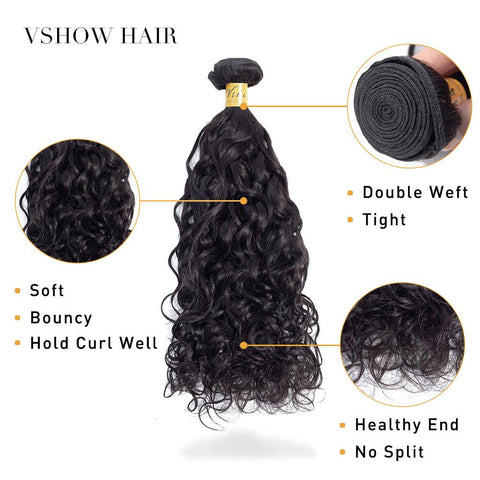 VSHOW HAIR Premium 9A Brazilian Human Virgin Hair Natural Wave Natural Black 4 Bundles Deal