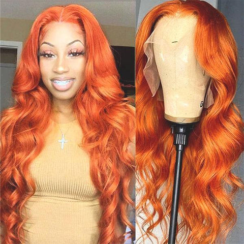 VSHOW Orange Hair Body Wave Human Hair Lace Front Wigs Hair Color Trends 2023