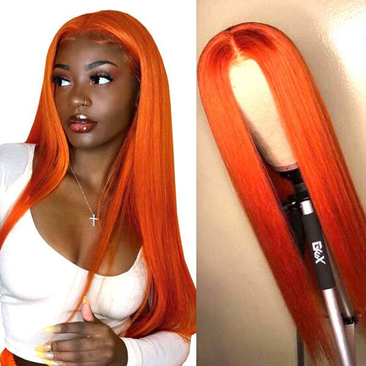 VSHOW Burnt Orange Hair Color Lace Front Wigs Straight Hair Styles Shoulder Length Hair Straight