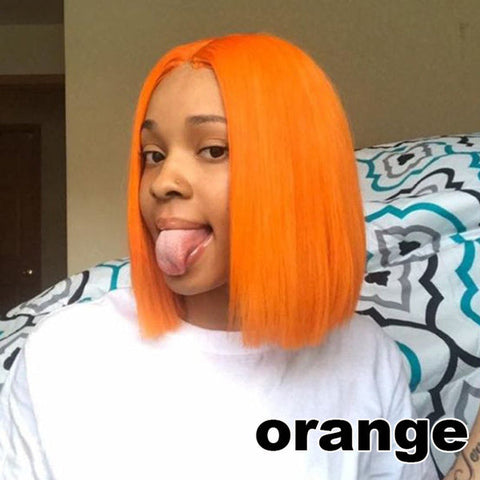 VSHOW HAIR Bob Straight Human Hair Wig Colored Lace Closure Wigs Pink Purple Orange Blue Hair