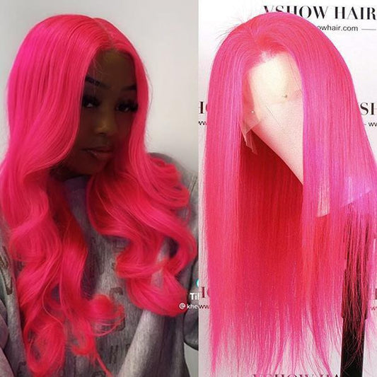 VSHOW Hot Pink Hair Long Hairstyles For Straight Hair Human Hair Wigs Near Me Hair Color Trends 2023