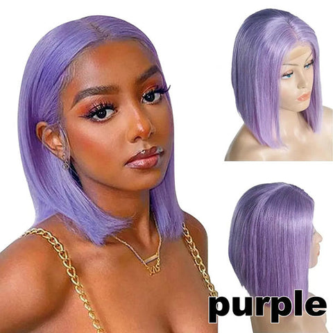VSHOW HAIR Bob Straight Human Hair Colored 13x4 Lace Front Wigs Pink Purple Orange Blue Hair