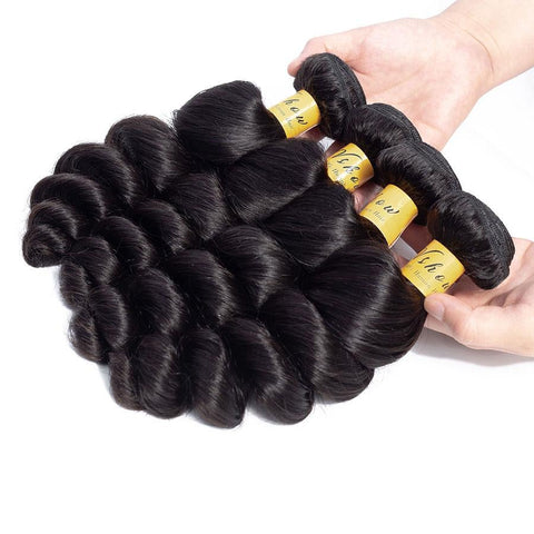 VSHOW HAIR Premium 9A Peruvian Human Virgin Hair Loose Wave Natural Black 4 Bundles Deal