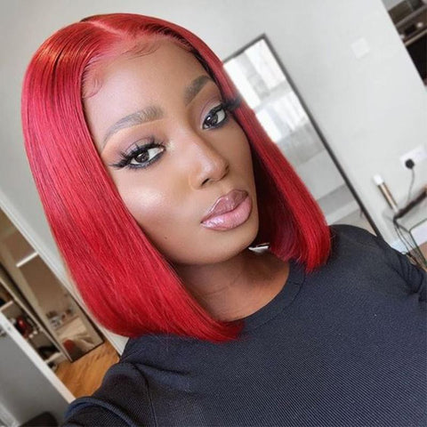 VSHOW HAIR Bob Straight Human Hair Colored 13x4 Lace Front Wigs 99J Red #2 #4 #6 Ginger Color