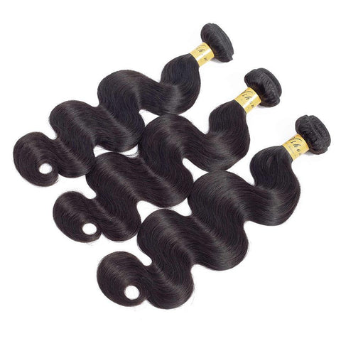VSHOW HAIR Premium 9A Mongolian Human Virgin Hair Body Wave 3 Bundles with Pre Plucked Closure Deal Natural Black