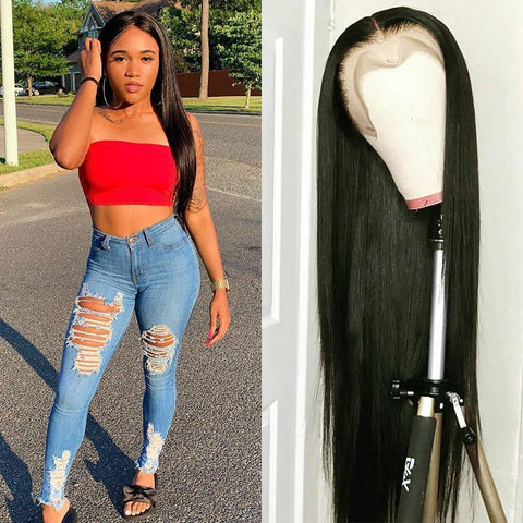 VSHOW Straight Human Hair 360 Lace Wigs Natural Black