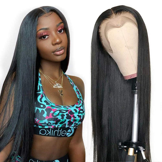 VSHOW Transparent Lace Front Wigs Indian Straight Human Hair Natural Black