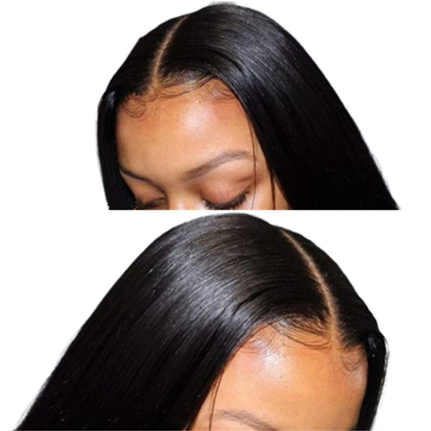 VSHOW Straight Hair Lace Part Wig Deep Middle Part 6 Inch Natural Black