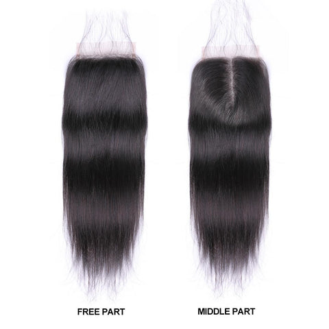 VSHOW HAIR Premium 9A Indian Human Virgin Hair Straight 4 Bundles with Pre Plucked Closure Deal Natural Black