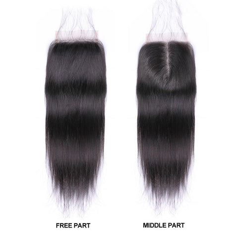 VSHOW HAIR Premium 9A Malaysian Human Virgin Hair Straight 4 Bundles with Pre Plucked Closure Deal Natural Black