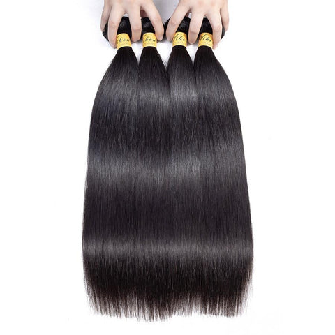 VSHOW HAIR Premium 9A Brazilian Human Virgin Hair Straight Natural Black 4 Bundles Deal