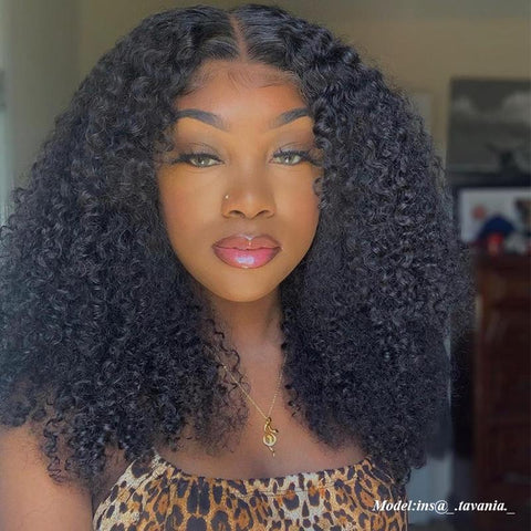 VSHOW Kinky Curly Wigs 13x6 Transparent Lace Front Human Hair Wigs Pre Plucked Hairline