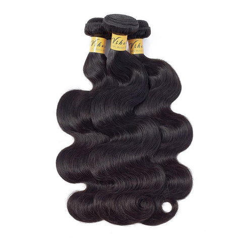 VSHOW HAIR Premium 9A Mongolian Human Virgin Hair Body Wave 3 Bundles with Pre Plucked Closure Deal Natural Black