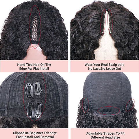 VSHOW Glueless Wigs V Part Wig Human Hair Kinky Curly Hair Wig Beginner Friendly